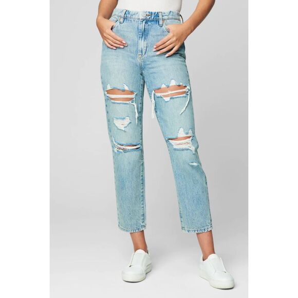 NWT Blank NYC The Madison Cropped High Rise Distressed Denim Blue Jeans‎ Size 32 - Picture 1 of 8